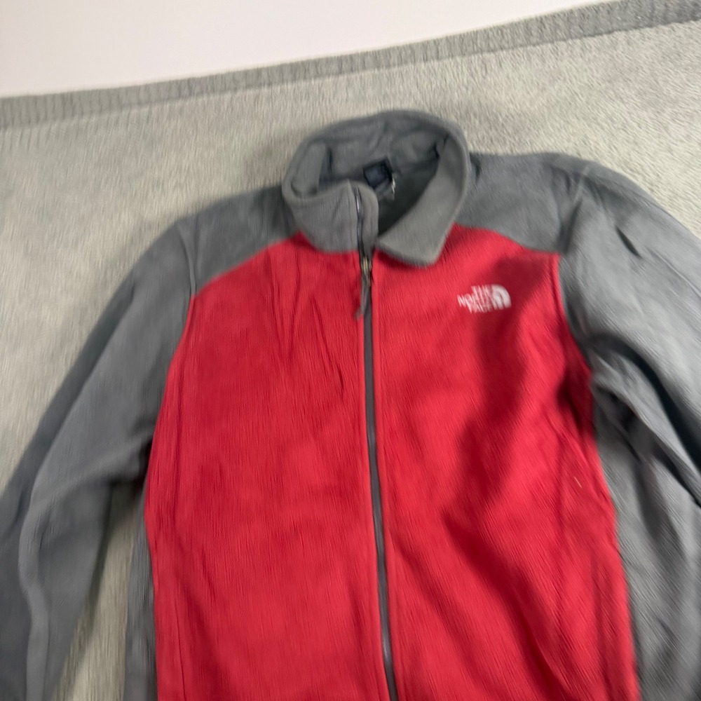 The North Face Mens Full Zip Fleece Jacket Red Grey Large Colorblock Logo